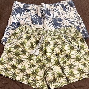 Women's Palm and Leaf Print Shorts - Blue and Green